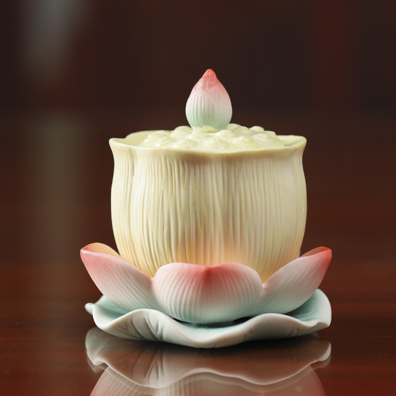 Water Cup Home Sacred Guanyin Sacred Water Cup Ceramic Lotus Fruit Cup Sacred Water Dehua Ceramic Buddha Tools Wholesale