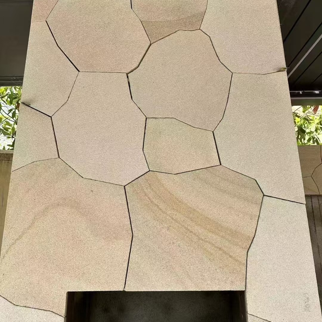 Shandong Hard Yellow Sandstone Lychee Surface Carving Board Seamless Splicing Background Wall Art Wall