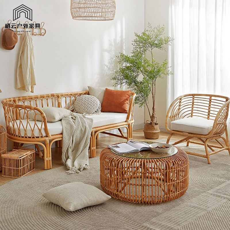 Гостиница, отдых, натуральная ротанговая кровать, трехместный двойной диван-кровать, водонепроницаемый, ленивый диван-кровать, комбинация