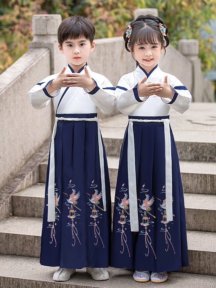 Hanfu boy elementary school student Chinese style costume boy ancient costume girl opening ceremony three-character Sutra children's Chinese school costume