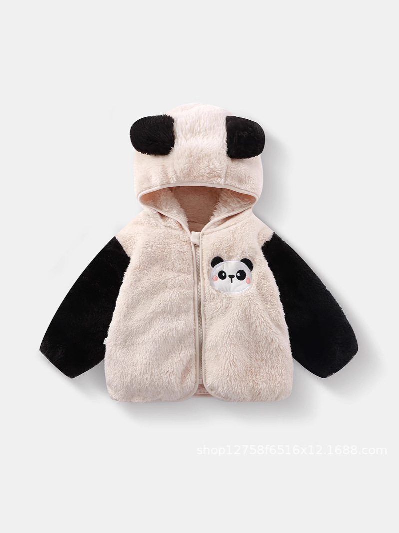 Children's Cartoon Plush Top Autumn and Winter New Baby Cute fleece-lined Hooded Zipper Shopback Home Clothes Jacket