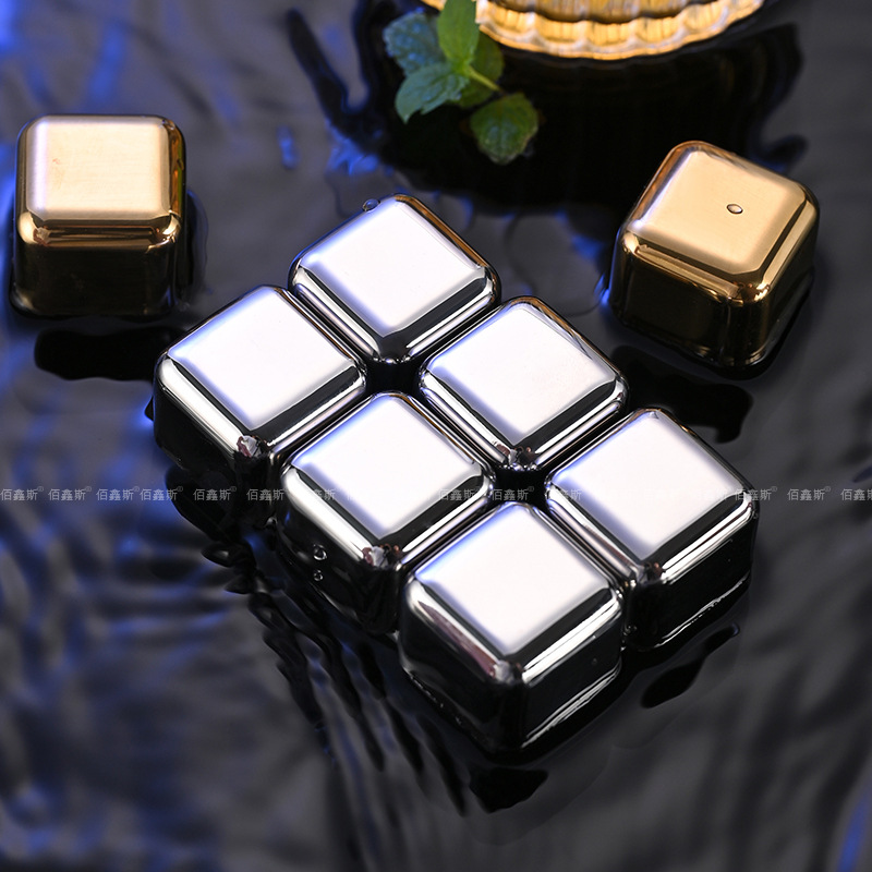 304 Stainless Steel Ice Wine Household Red Wine Whiskey Ice Metal Quick-Frozen Ice Cubes Amazon Hot Sale