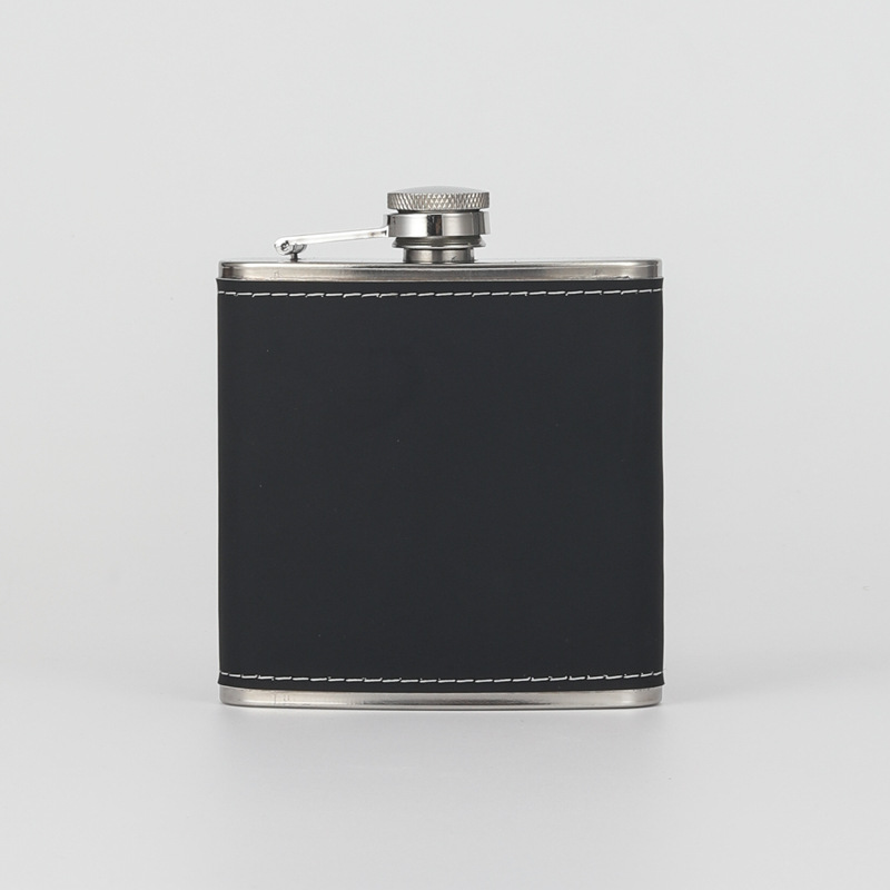 6 oz veneer laser engraved leather portable Russian stainless steel hip flask outdoor portable in stock wholesale