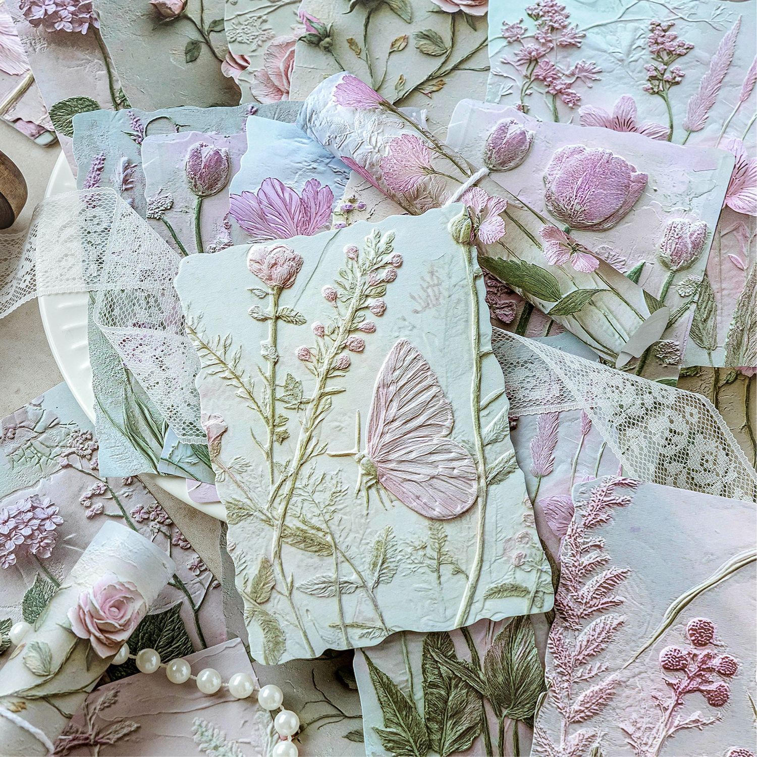 Vintage Embossed Plant Material Paper Floral Love Letter Series Journal Cover DIY Background Base Paper