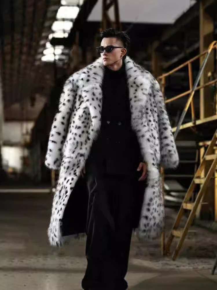 European and American men's fur coat for autumn and winter faux fox fur long coat warm windbreaker fashionable coat European and American plus size trendy