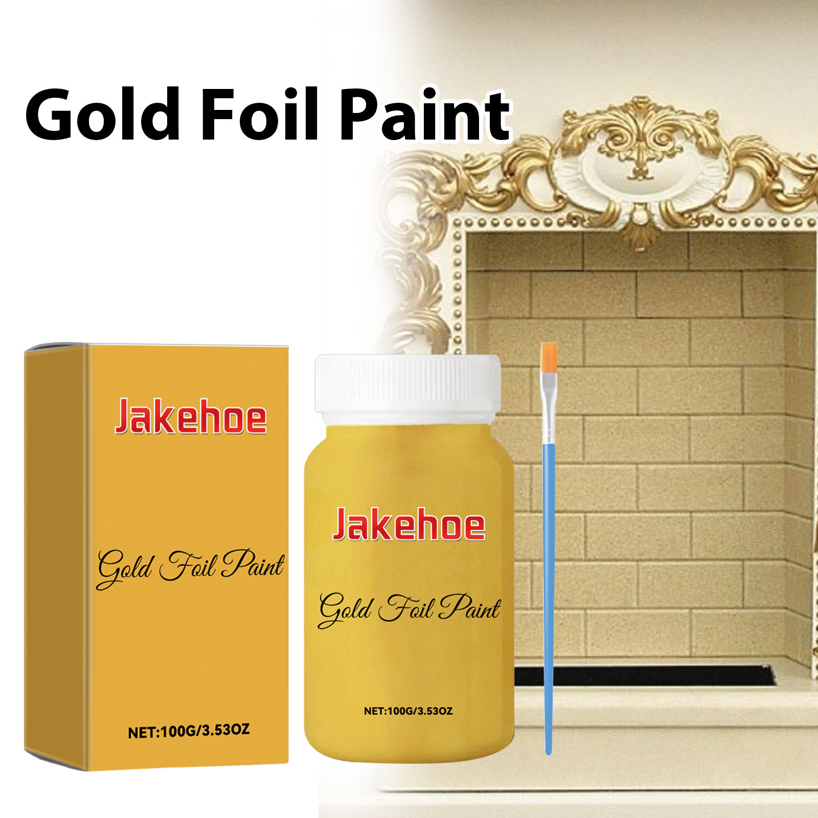 Jakehoe Glitter Gold Foil Paint Glitter Metal Gold Paint Wall Sign Decoration Gold Foil Paint