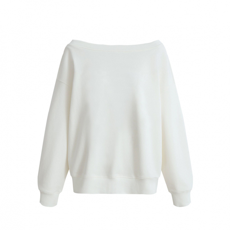 【Off-Shoulder Large Neckline】Imitation Cotton and Milk Silk Blend 310g Back-Covered Off-Shoulder Sweatshirt Basic Top