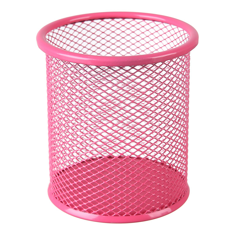 Creative Iron Hollow Desktop Storage Pen Container Student Stationery Multi-functional Color Grid Round Iron Mesh Storage Bucket