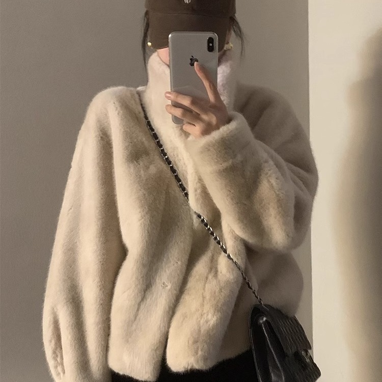 2025 Winter Young Style Mink Short Stand Collar Fur Integrated Mink Plush Eco-Friendly Fur Coat for Women