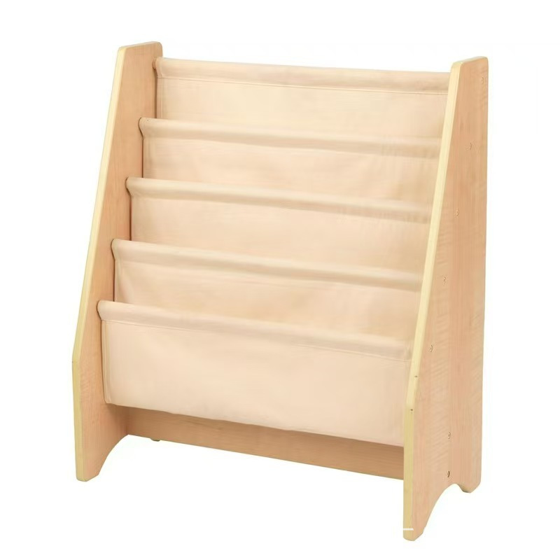 New Wooden Children's Bookshelf Canvas Sling Picture Book Rack Floor-standing Kindergarten Primary School Students Book Rack