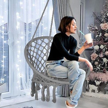 Ins Scandinavian Style Internet Celebrity Hanging Basket Outdoor Cotton Rope Hanging Chair Balcony Cradle Chair Indoor B&B Tassel Swing Wholesale