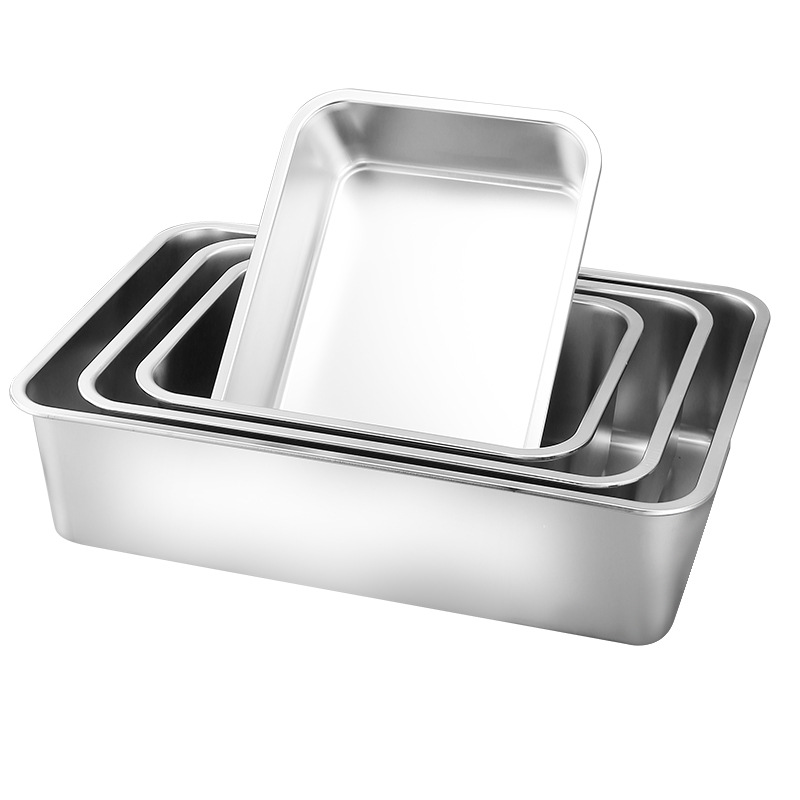 Thickened Stainless Steel Square Plate Leaky Basin, Deepened Rectangular Square Plate Tray with Lid, Stainless Steel Flats Bottom Basin, Canteen Dining Basin