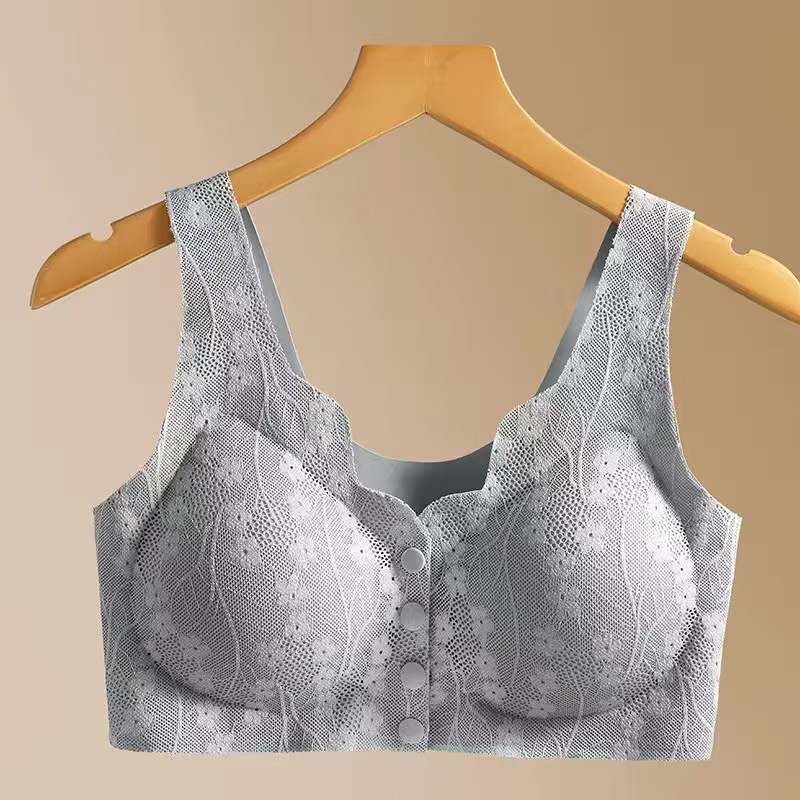 Middle-aged and Elderly Mothers Front Open Buckle Bra No Steel Ring with Chest Pad to Recover Auxilis Vest-style plus size No-mark Bra Underwear