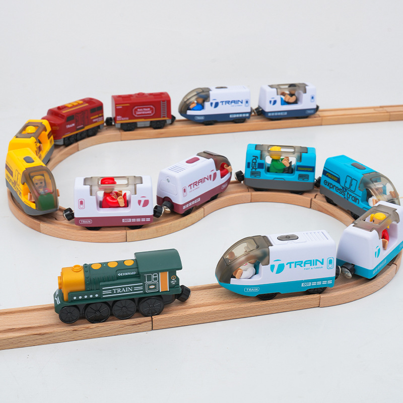 Children's electric train with driver charging suit compatible with Thomas brio Mickey Rabbit wooden track toy