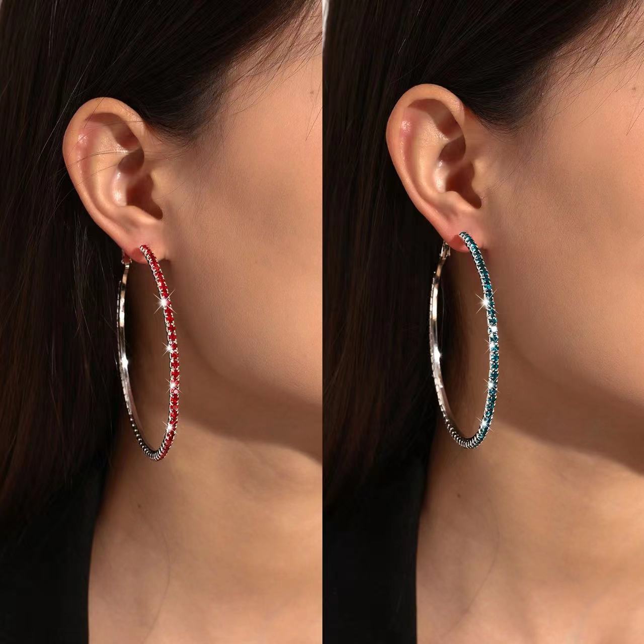 European and American Shiny 8cm Large Earrings for Women, Fashionable and Popular Cross-Border Earrings, Music Festival Party Festival Full of Diamonds