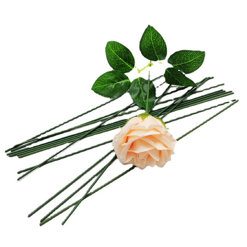 Valentine's Day No. 2 Plastic Flower Wrapping Pole Handmade Material Green Flower Pole Rose Green Wire Pole Leaf Flower Branch Flower Holder Base