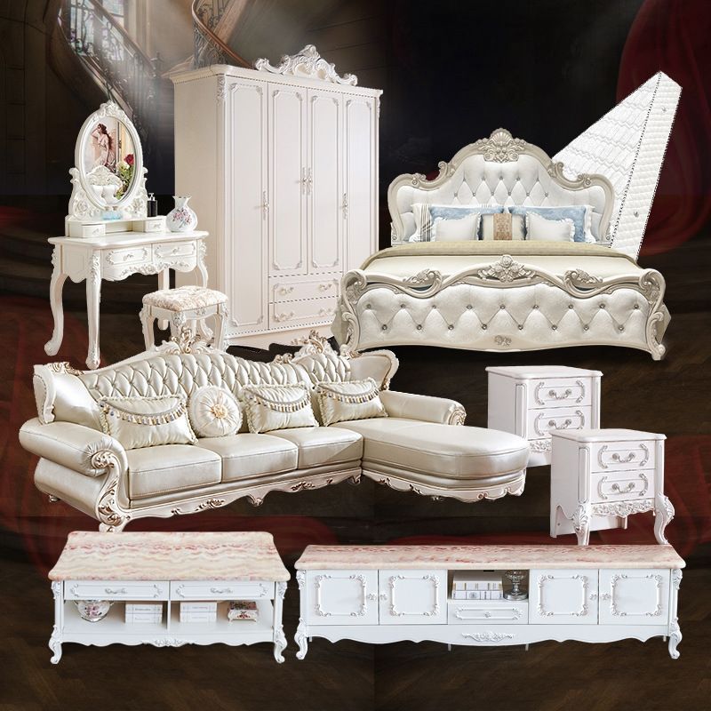 Whole House Furniture Matching Combination Bed European Style Bedroom suit Combination Living Room Sofa TV Cabinet Coffee Table Dining Table