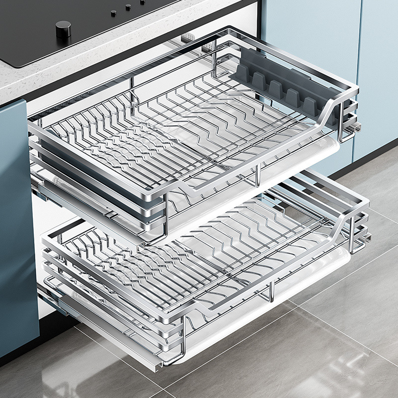 Корзина Mugosha для кухонного шкафа, ящичная чаша, двойной слой из нержавеющей стали 304, кухонный шкаф для специй и посуды