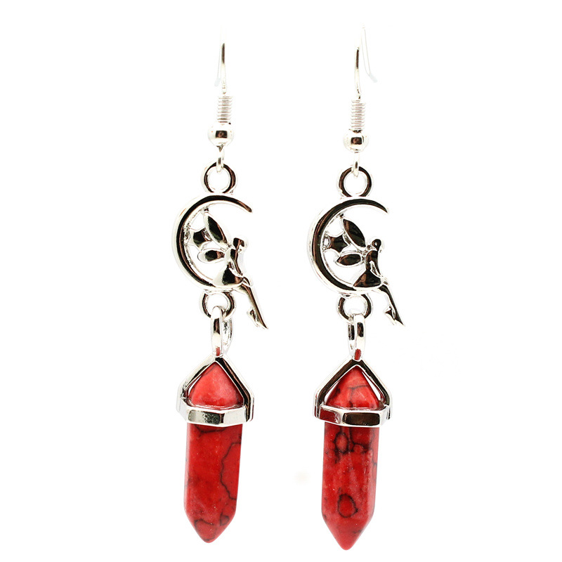 Foreign trade jewelry wholesale Europe and the United States hollow elf crystal hexagonal column ear hook redstone trinkets