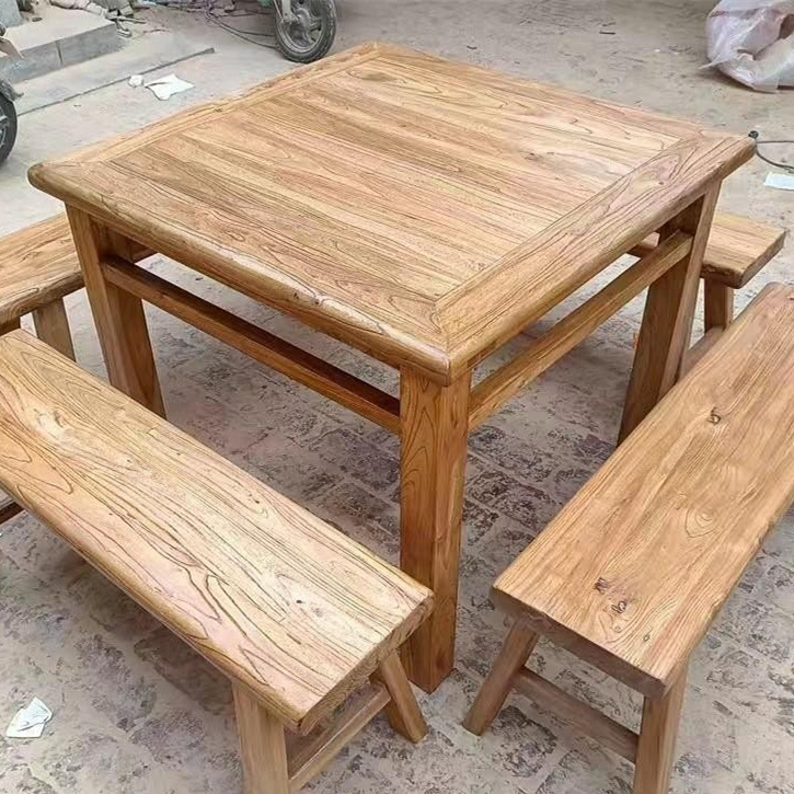 Old Elm Old Elm Tea Table Old Door Panel Square Table Retro Style Zen Bench Dining Table Restaurant Furniture