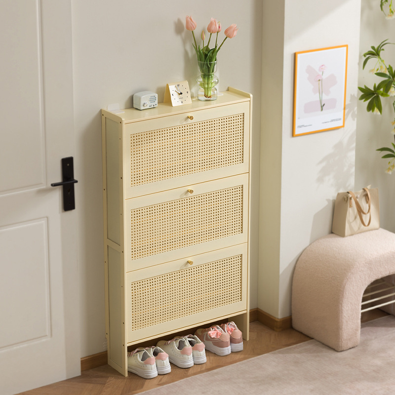 Cream Style Ultra-thin Tipping Shoe Cabinet Household Doorway Indoor New 2024 Explosive Home Entrance Cabinet Integrated Shoe Rack