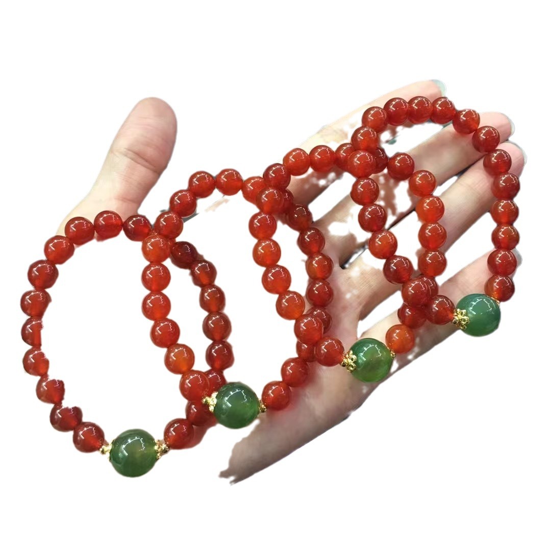 Natural Red Agate Bracelet Southern Red Bracelet with Green Agate Single Bead Summer Fashion Little Red Book Live Welfare