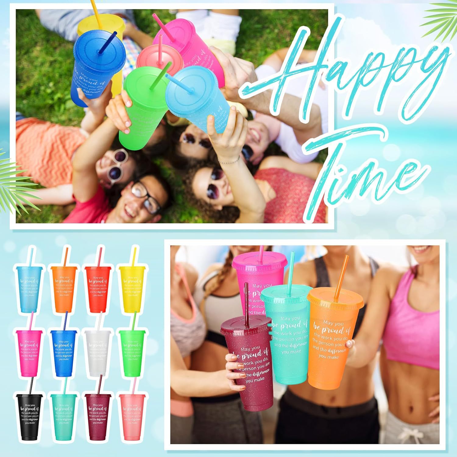 710ml Plastic Cup 24OZ Milk Tea Cup pp Straw Cup Cross-border Export Amazon