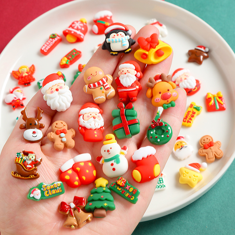 Cartoon Christmas Series Holiday Resin Accessories Handmade DIY Cream Glue Cup Refrigerator Magnet Decorative Patch Accessories