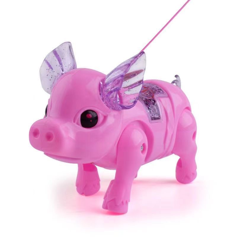 Net red rope pig trembles the same electric rope pig with rope to push and sell luminous toys for children in the new year