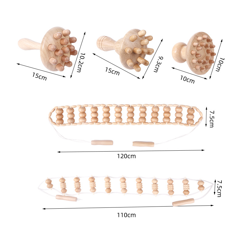 Solid wood beech massage stick massage cup meridian dredging scraping rolling tendon head roller massage instrument suit tool