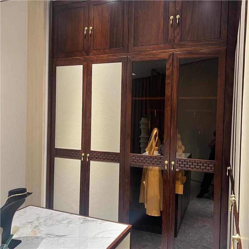 Take on the Entire Case of the Whole House Wardrobe, New Chinese Style Ebony Wood Modern Bedroom Villa, Full Wall Cabinets, Built-In Display Cabinets