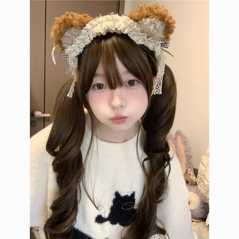 Little Bear Picking Stars |   Autumn and Winter New Cute Plush Bear Headband Sweet Lace Bow Face Wash Headband