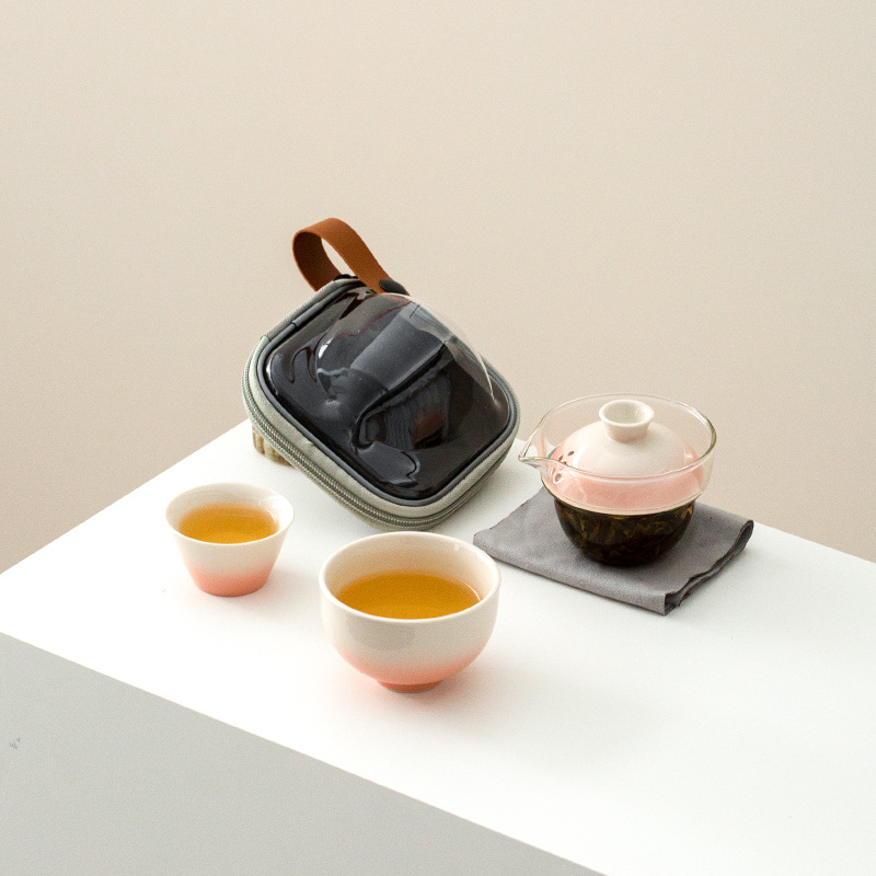 Gradient Travel Tea Set Quick Cup One Pot Two Cups Dopamine Portable Tea Set Small Fresh Souvenir for Camping Use