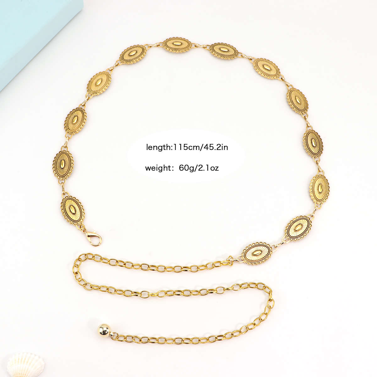 Metal Vintage Silver Daisy Embossed Oval Waist Chain silver Belt Chain Women's Matching Skirt Decorative Waist Chain