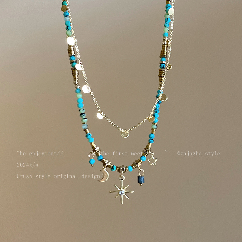 Blue Mang Star Beaded Stacked Necklace Women's Light Luxury Niche Collar Chain Bohemian Sunflower Summer Necklace Chain