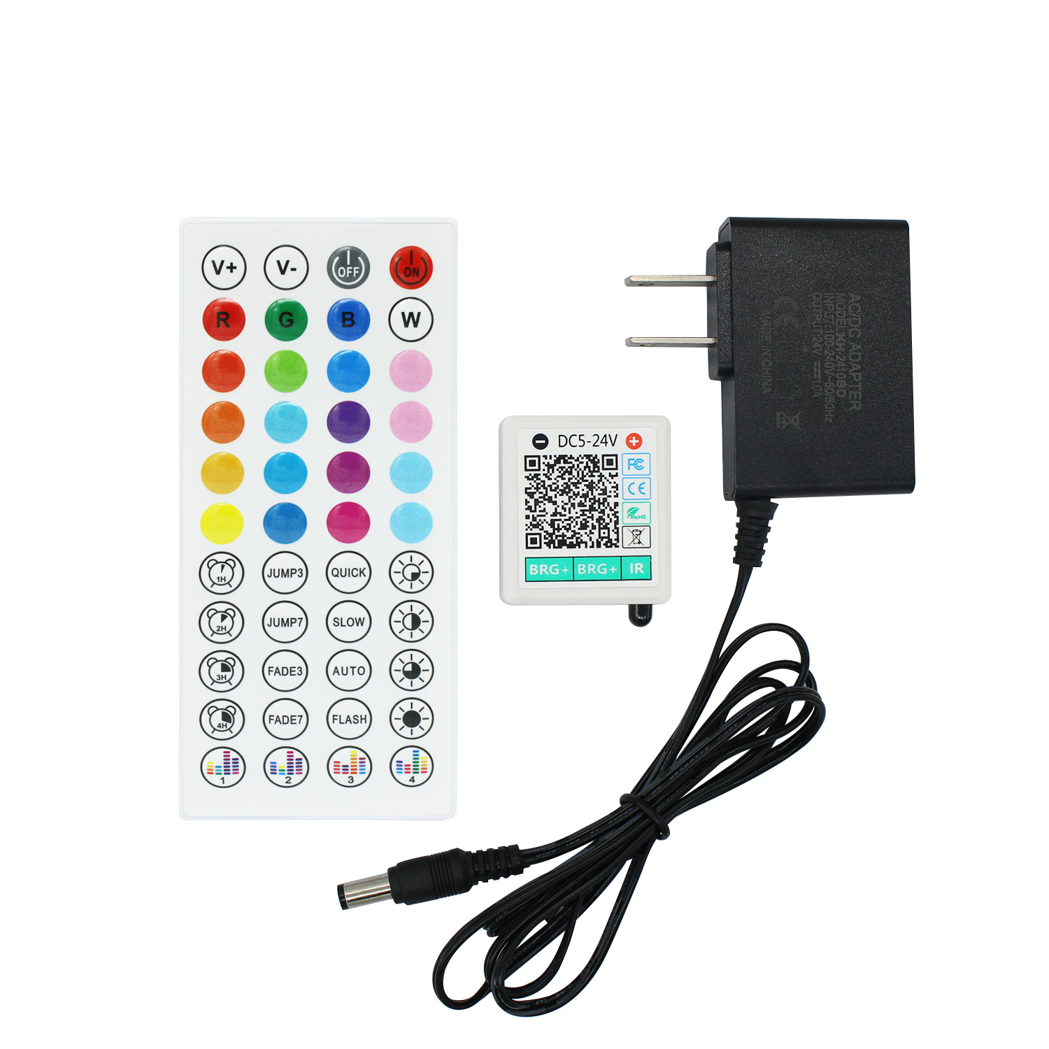 Cross-border explosions Bluetooth small square box music pickup 44 key remote control 3535RGB light with 24v adapter dual output