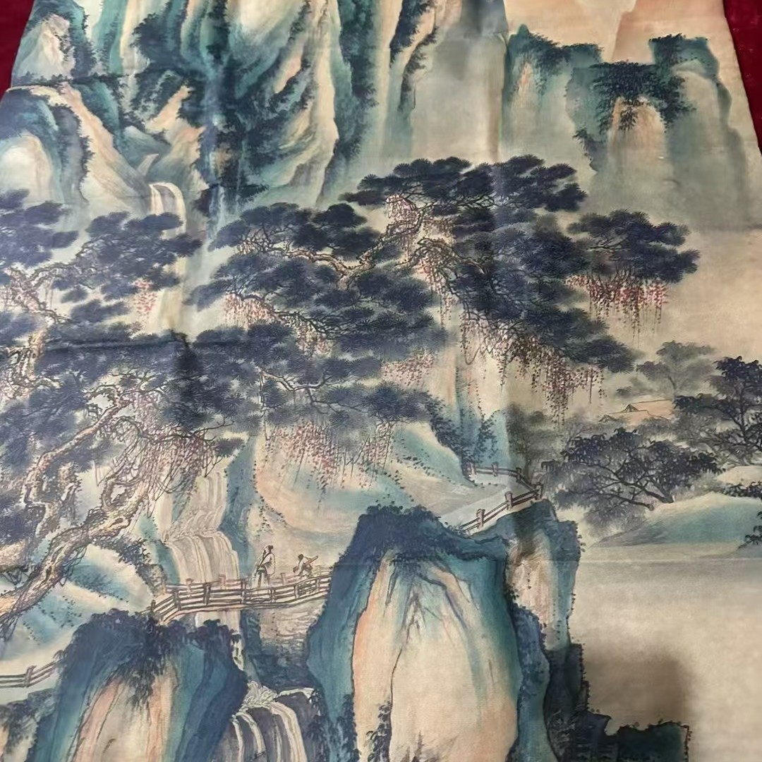 Antique calligraphy and painting landscape Chinese painting landscape painting celebrity printing auction certificate Tang Yin landscape painting live supply