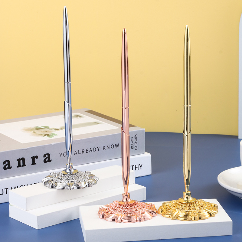 Table pen pedestal set copper rod electroplating gift advertising pen Enterprise Bank counter signature pen manufacturers wholesale