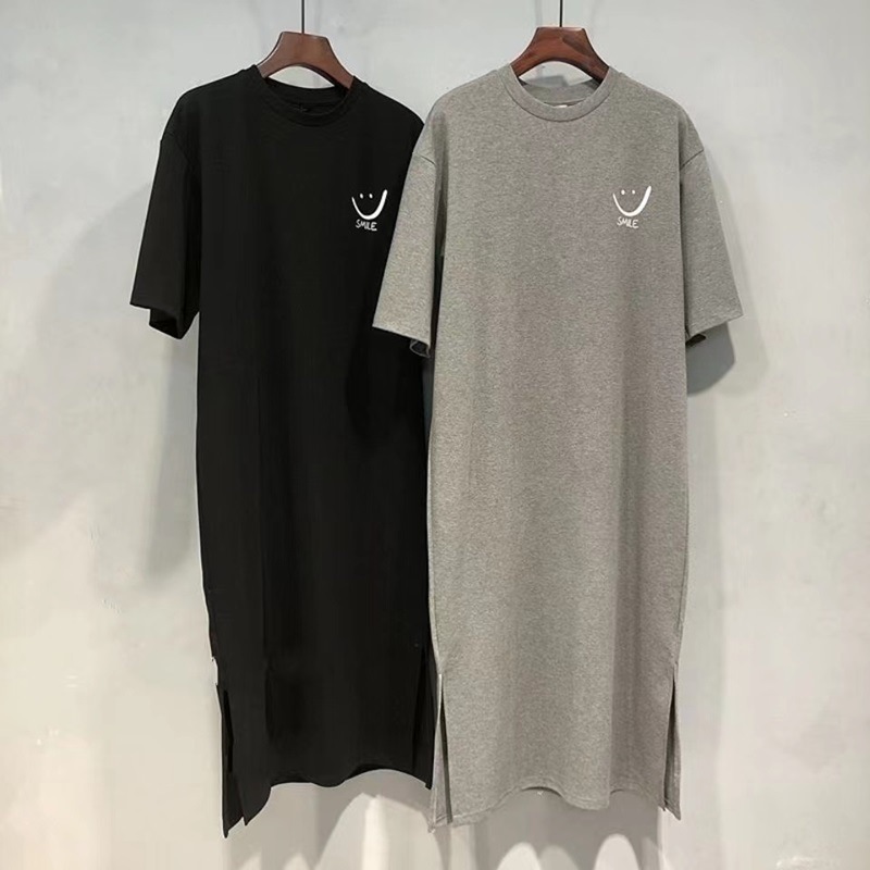 Южная Корея футболка большого размера, летний новый колледж стиль, короткий рукав, свободная, разрезанная, платье средней длины для женщин