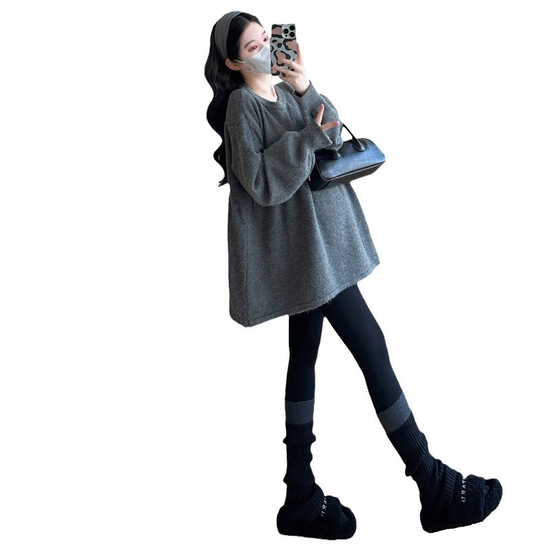 2024 Maternity Top Loose Belly-Covering Knitted Pullover Sweater