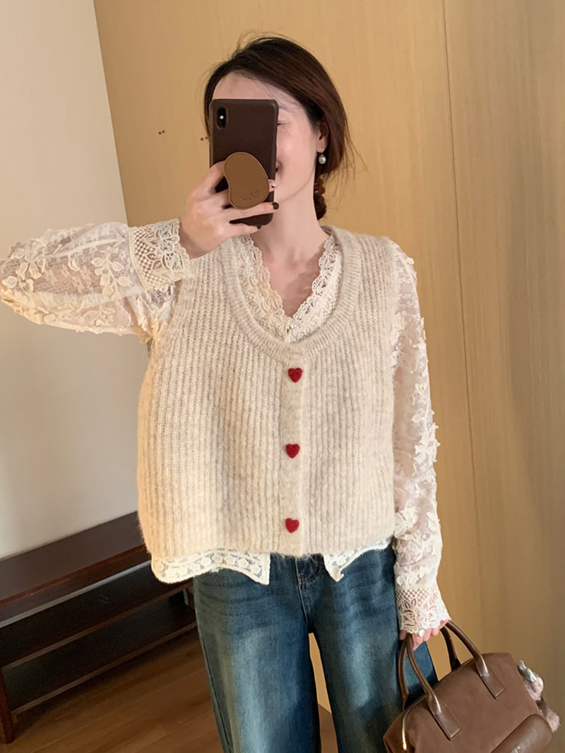 Spring 2025 New Niche Unique Chic Heart Academy Style Knitted Soft Waxy Skin-Friendly Vest Top