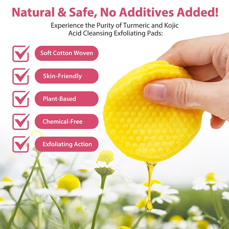 Turmeric Kojic Acid Cleansing Pad Daily Cleaning Exfoliating Mild Water Replenishing Compressed Cleaning Cotton Pad Bag