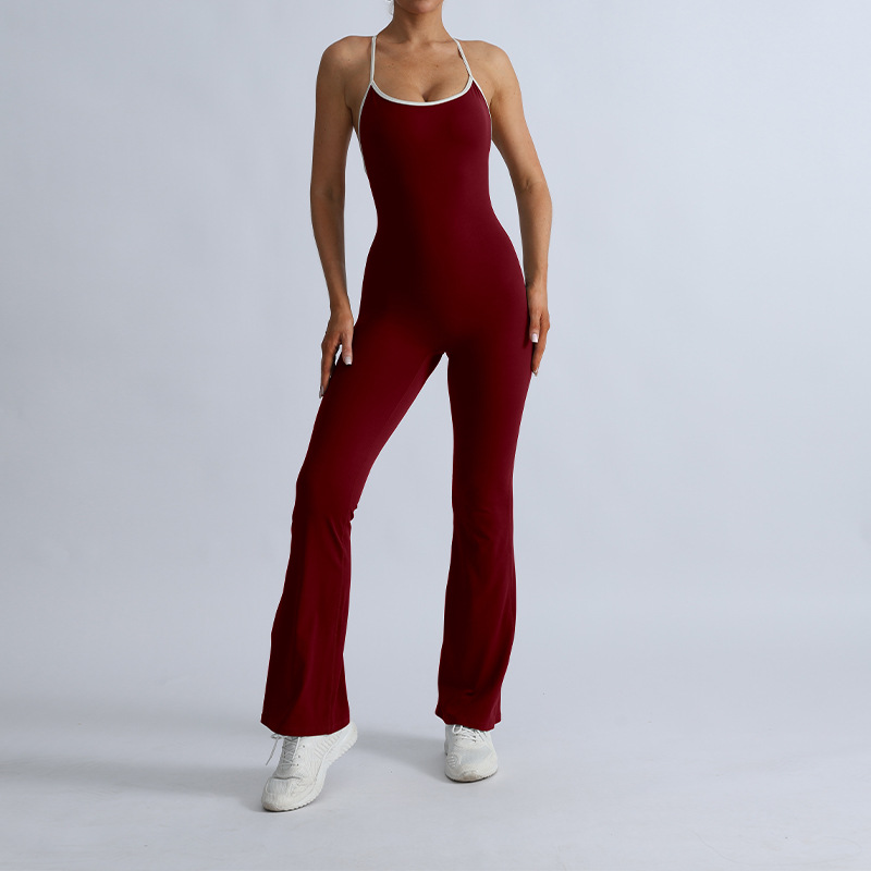 Customized Processing of Foreign Trade Cross-Border Sports Fitness Yoga Jumpsuits, Nude-Feeling High-Elastic Beautiful Back Quick-Drying Flared Trousers
