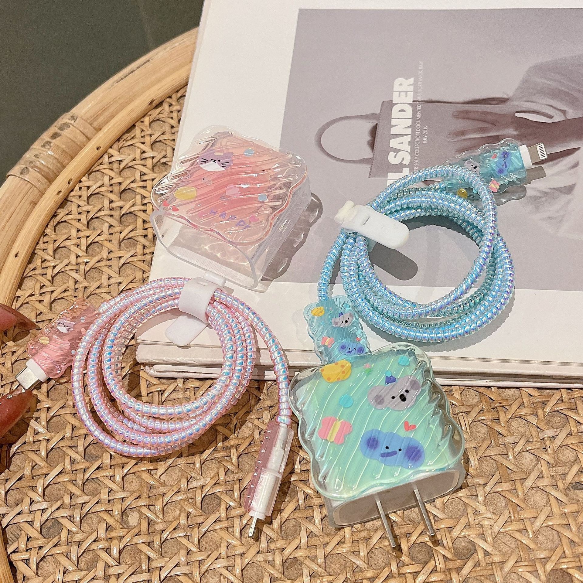 Защитный чехол для зарядного устройства Apple 20W, противоударный, мультяшный, розовый, волна