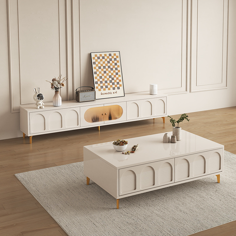 ТВ-кабинет из массива дерева комбинация для малогабаритной квартиры с кофейным столиком и ящиком