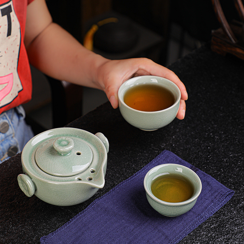 Ge Kiln Ru Kiln Travel Tea Set Express Cup One Pot Two Cups Car Outdoor Portable Tea Maker Gift Tea Set