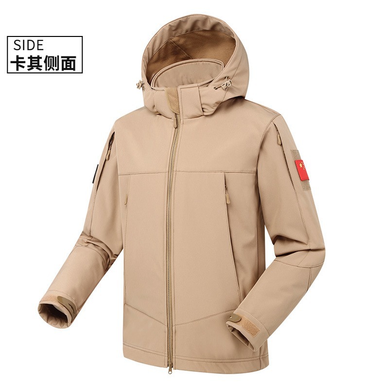 Jiefeng Outdoor Shark Skin Soft Shell Jacket Windproof Waterproof Warm Thickened Military Fan Tactical Three-in-One Jacket