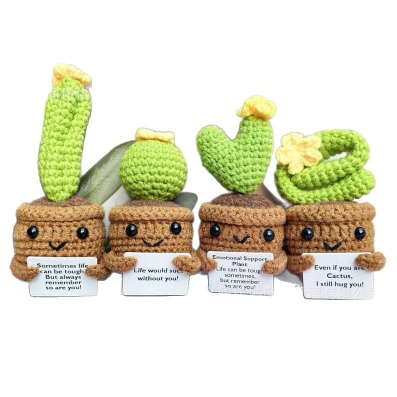 Amazon Hot Sale Wool Handmade Crochet Cactus Potted Woven Sunflower Rose Tulip Doll Pendulum