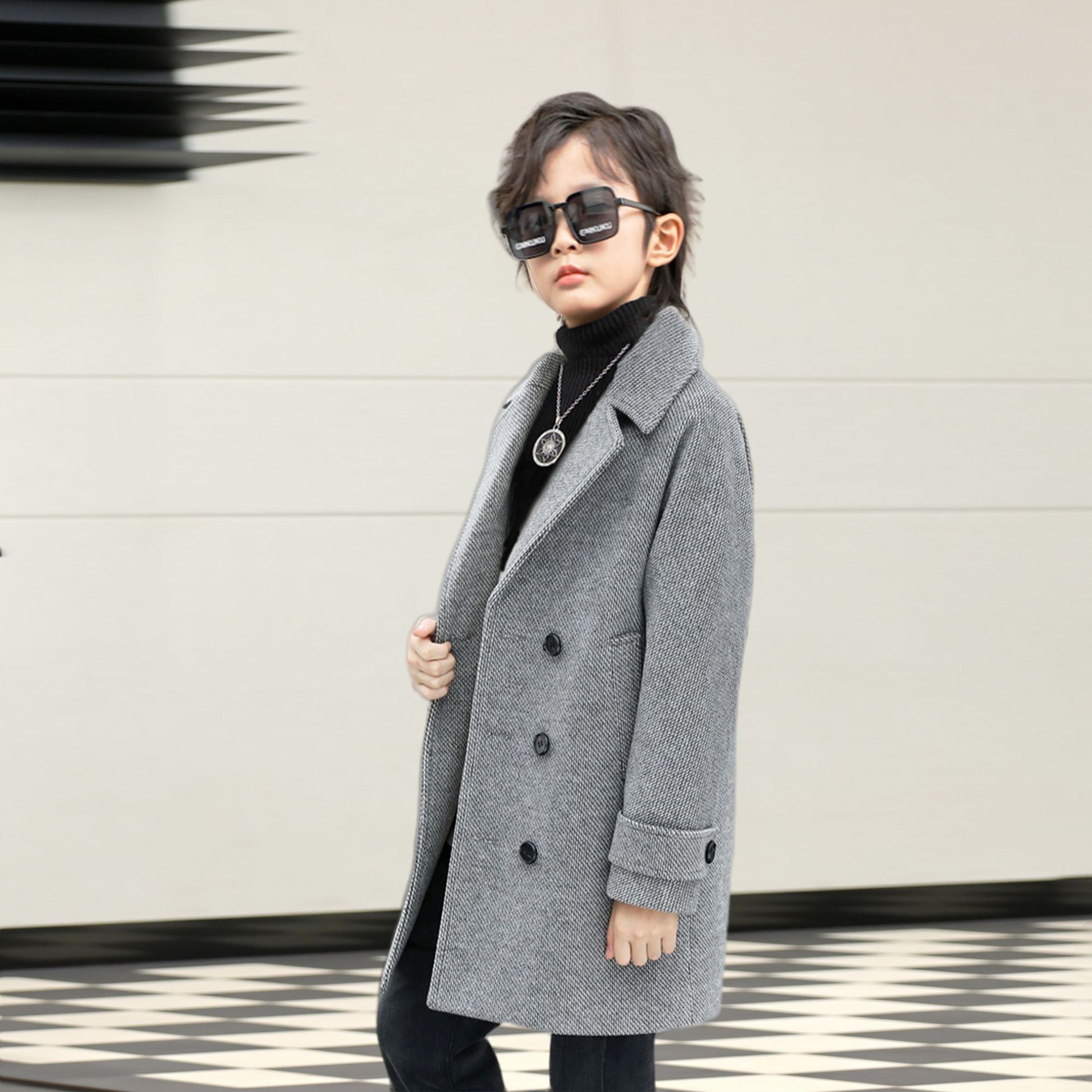 Шершавая куртка для мальчиков, осень и зима, корейский стиль, утолщенная, средней длины, стильная ветровка