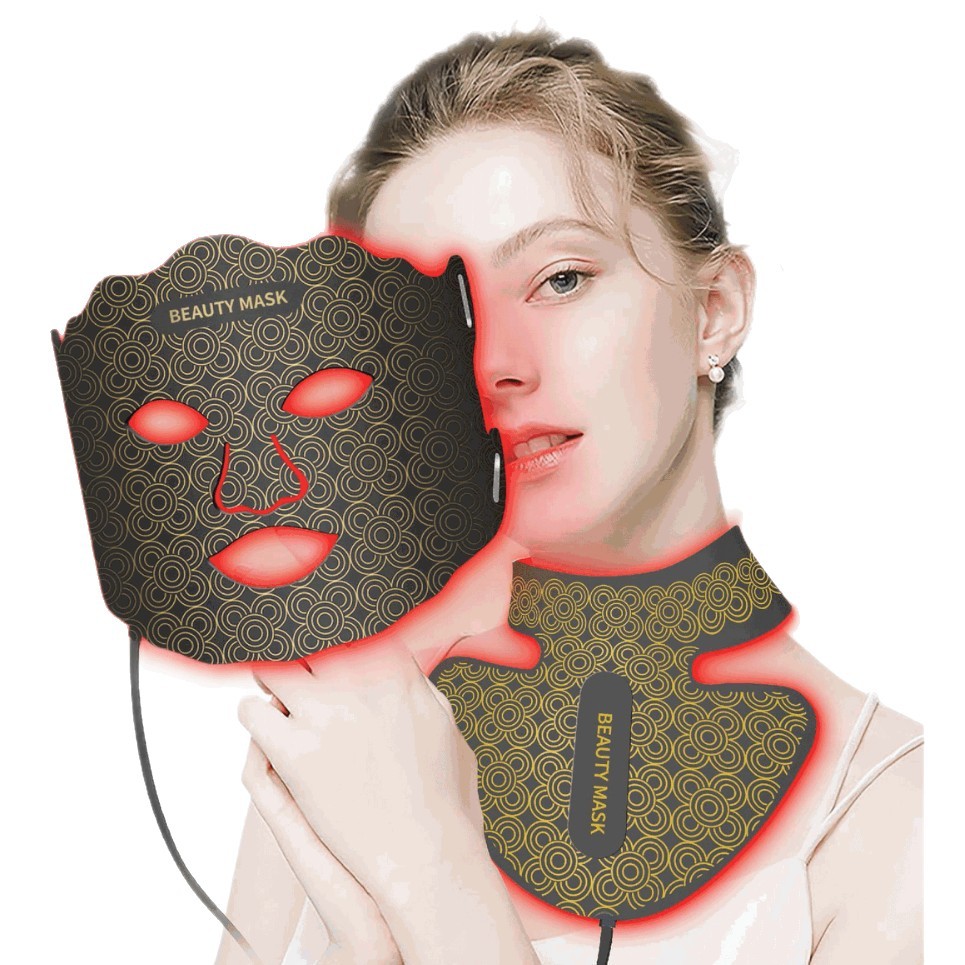 Cross-Border Silicone Mask with Neck Red Light Beauty Instrument Home Photon Led Facial Rejuvenation Instrument Beauty Salon Instrument